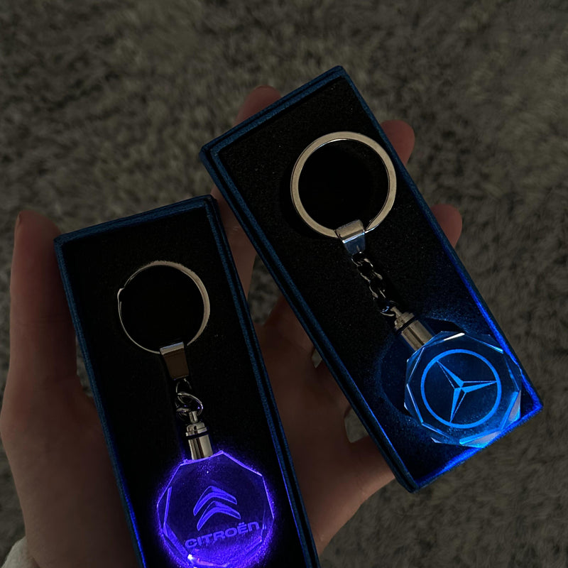 3D Laser Engraved Crystal LED Car Logo Keychain