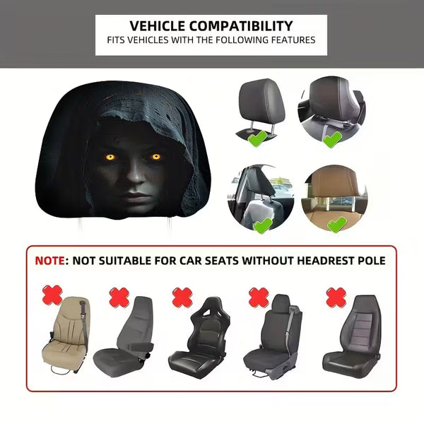 2pcs Modern Style Hooded Bright-Eyed Mysterious Portrait Pattern Car Headrest Covers