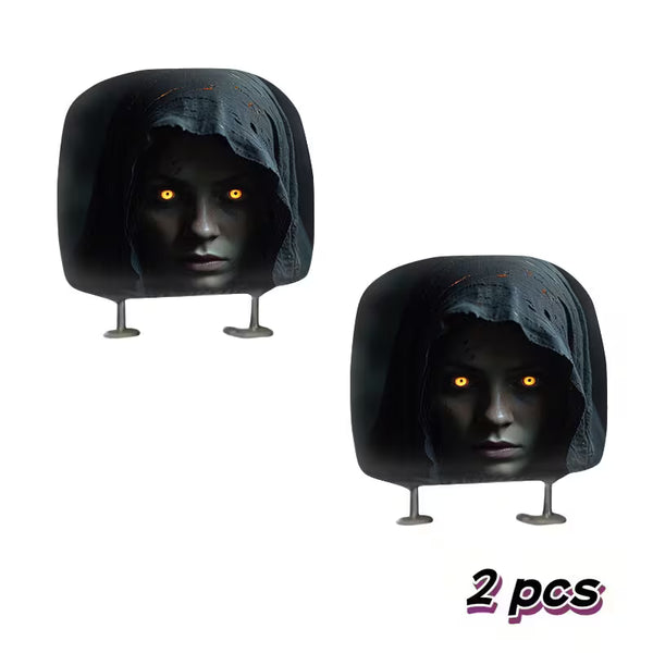 2pcs Modern Style Hooded Bright-Eyed Mysterious Portrait Pattern Car Headrest Covers