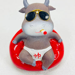 Decorative Swager Bad Boy Simulator Chain Smoking Bull Show Cow Figurine Showpiece with Chain and Anti Slip Tape for Car Dashboard Accessories Compatible with All SUV and Other Cars (Gray)