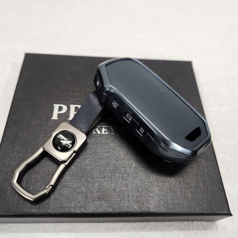Kia Facelift 4 Button Key Exclusive Aluminium Alloy Leather Keycase with Holder & Rope Chain