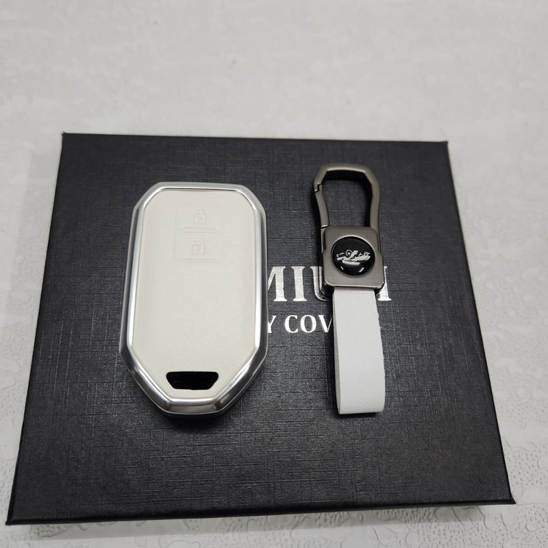 Suzuki Swift/Baleno/Ignis 2 Button Key Exclusive Aluminium Alloy Leather Keycase with Holder & Rope Chain