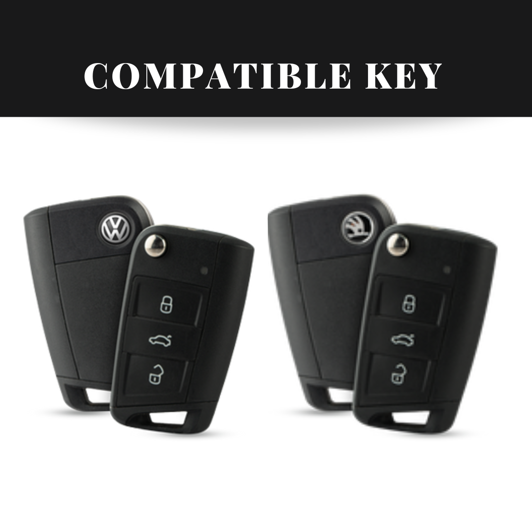 Skoda/Volkswagen New Flip Key Carbon Abs Keycase with Chain