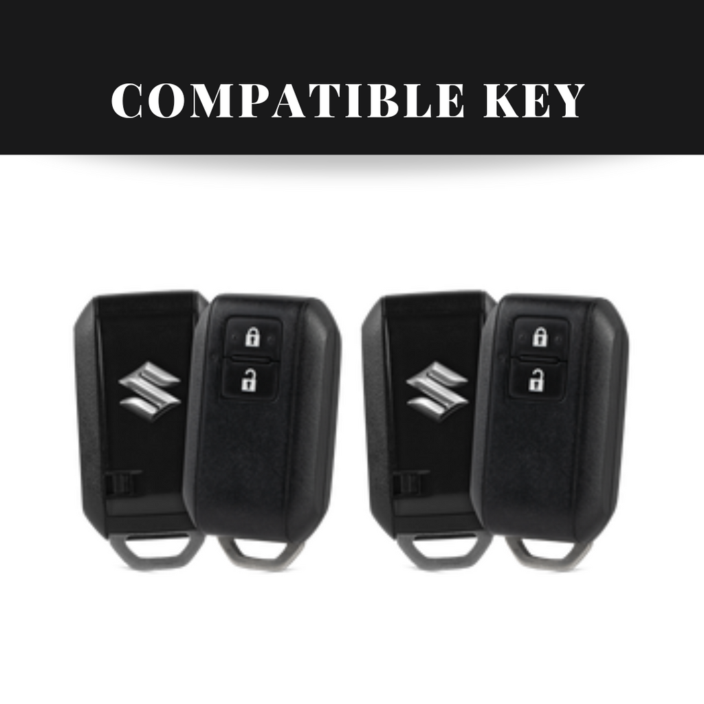 Suzuki 2 Button Key (Baleno, Brezza, S Cross, Swift, Ignis) Luxury Metal Alloy Leather Keycase with Holder & Rope Chain
