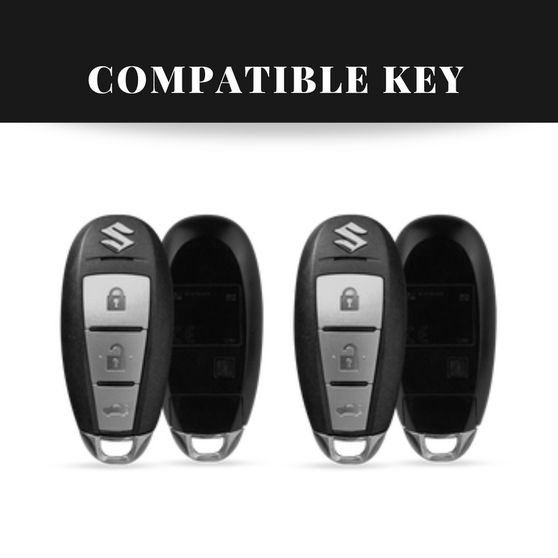 Suzuki 3 Button Key (Ciaz, Baleno, Brezza, S Cross, Ignis) Luxury Metal Alloy Leather Keycase with Holder & Rope Chain