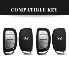 Hyundai Creta/Venue/i20 (4 Button Key) Metal Alloy Leather Keycase with Holder & Rope Chain