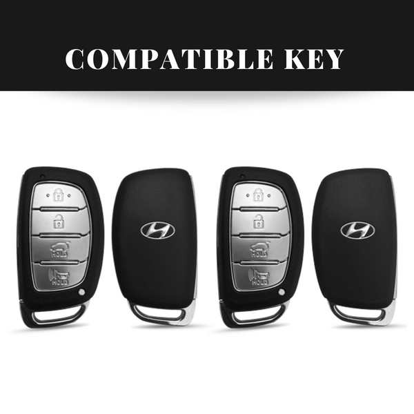 Hyundai Creta/Venue/i20 (4 Button Key) Metal Alloy Leather Keycase with Holder & Rope Chain