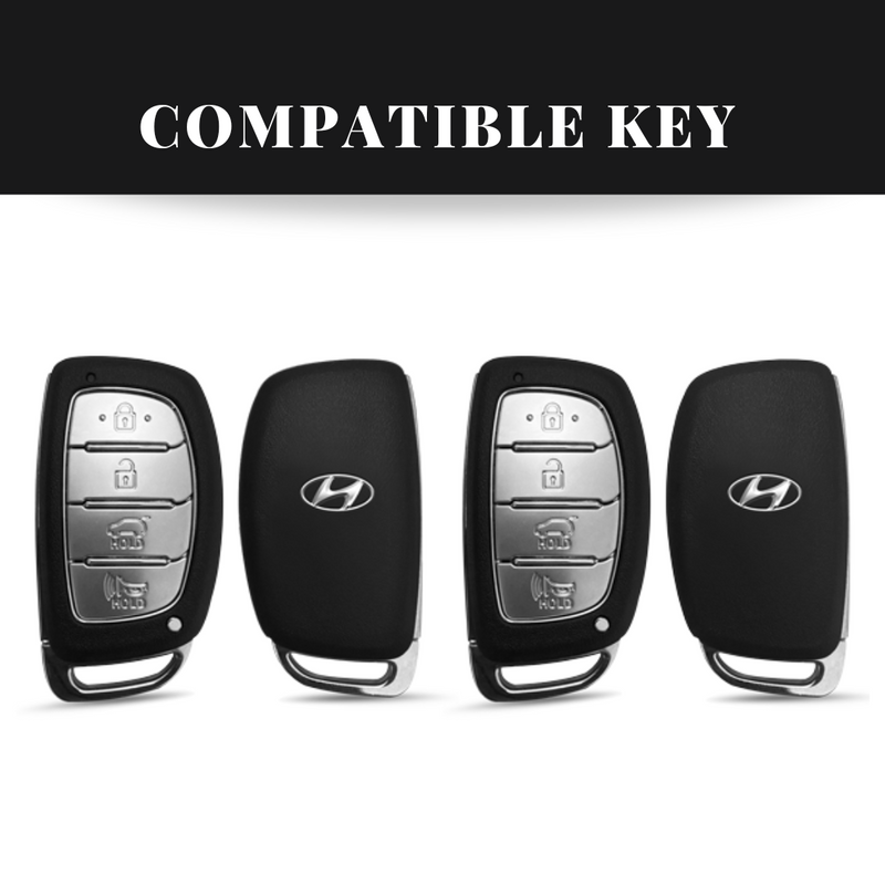 Hyundai Creta/Venue/i20 (4 Button Key) Metal Alloy Leather Keycase with Holder & Rope Chain