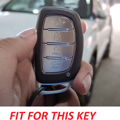 Hyundai Alcazar/Creta/i20 (4 Button Key) Metal Alloy Leather Keycase with Holder & Rope Chain