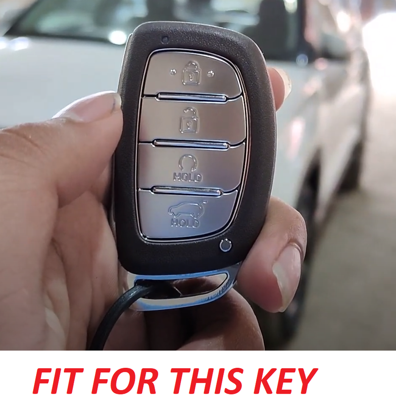 Hyundai Alcazar/Creta/i20 (4 Button Key) Metal Alloy Leather Keycase with Holder & Rope Chain