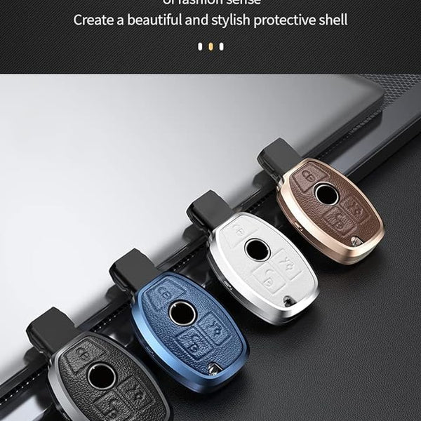 Mercedes Old Key Exclusive Aluminium Alloy Leather Keycase with Holder & Rope Chain