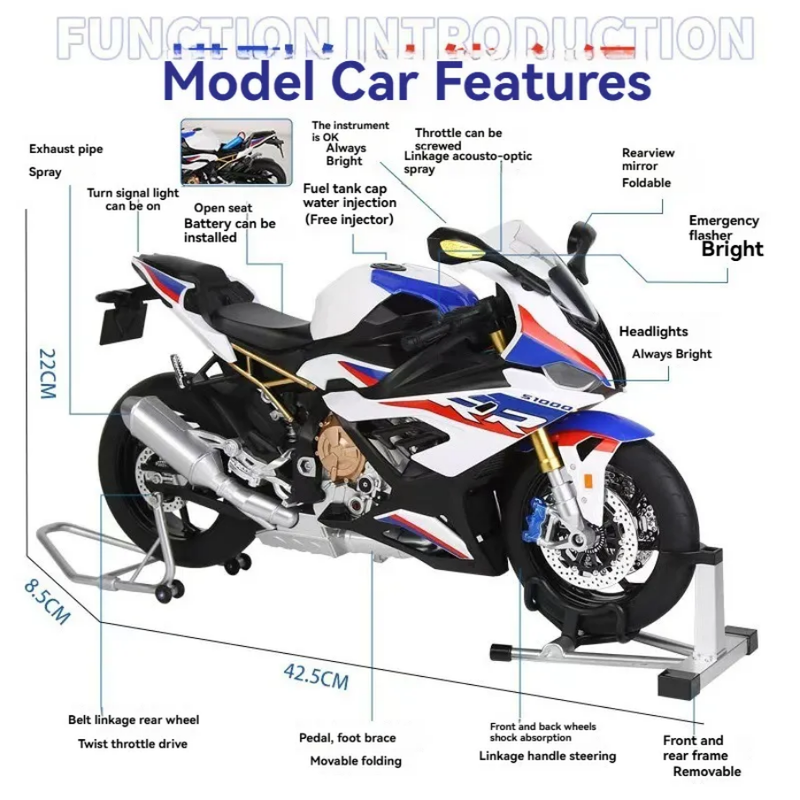 BMW S1000RR 1:6 Key Smoke Diecast Alloy Model Bike