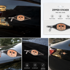 3D Car Zipper Cat Sticker 2 Pcs Set