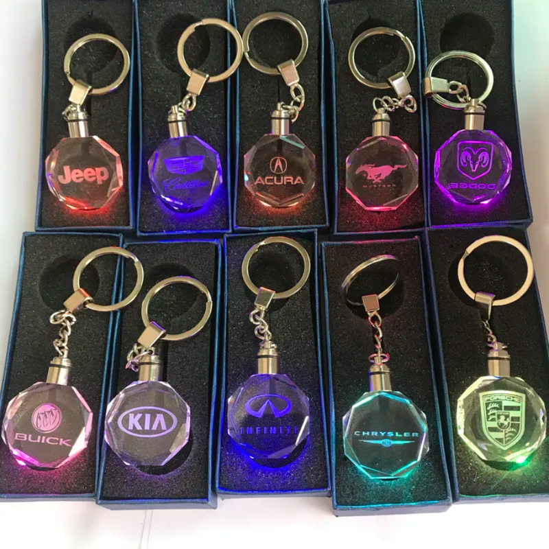 3D Laser Engraved Crystal LED Car Logo Keychain