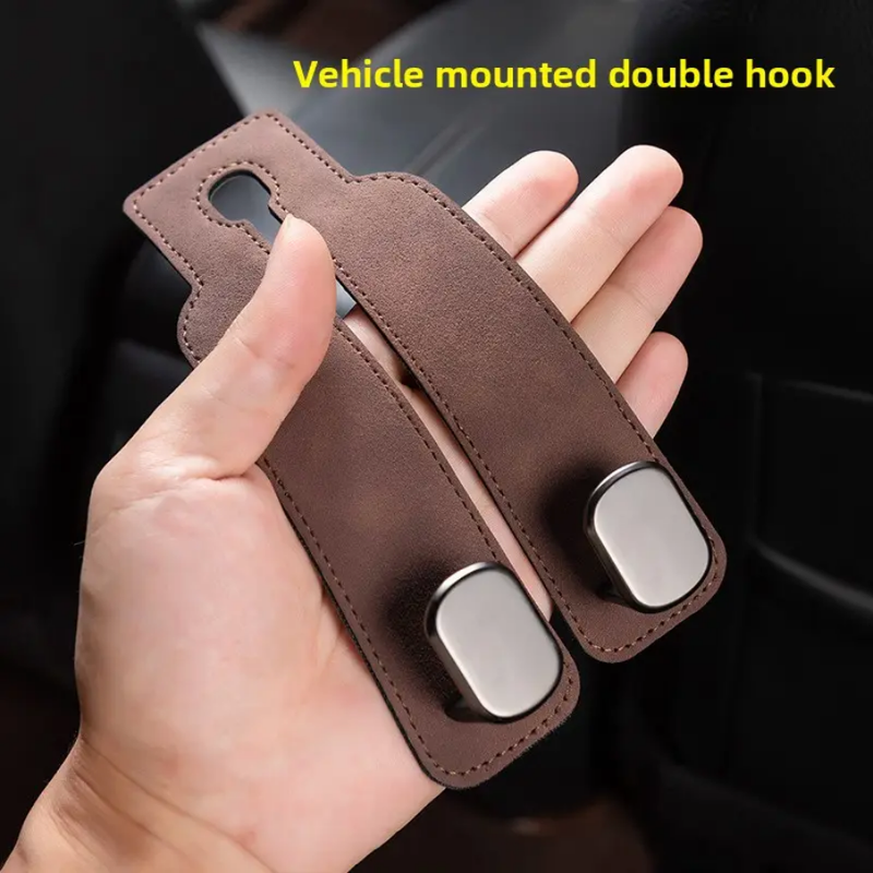 2 Pcs Set Suede Metal Car Headrest Double Hook Set