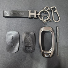 Load image into Gallery viewer, Hyundai Verna (4 Button) Key Luxury Metal Alloy Leather Keycase with Holder &amp; Rope Chain