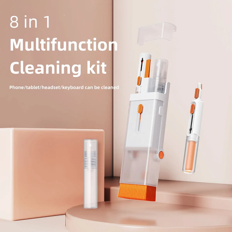 Portable 8in1 Brush Multifunction Screen, Keyboard, Earbuds Cleaning with Foldable Stand