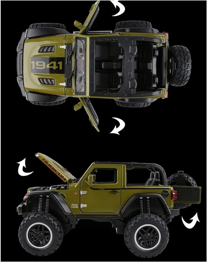 Jeep Wrangler Rubicon Uplifted Metal Diecast Car 1:24 (20x8 cm)