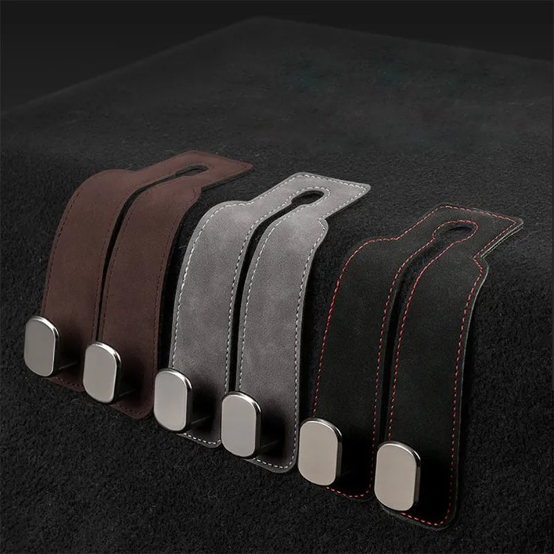 2 Pcs Set Suede Metal Car Headrest Double Hook Set