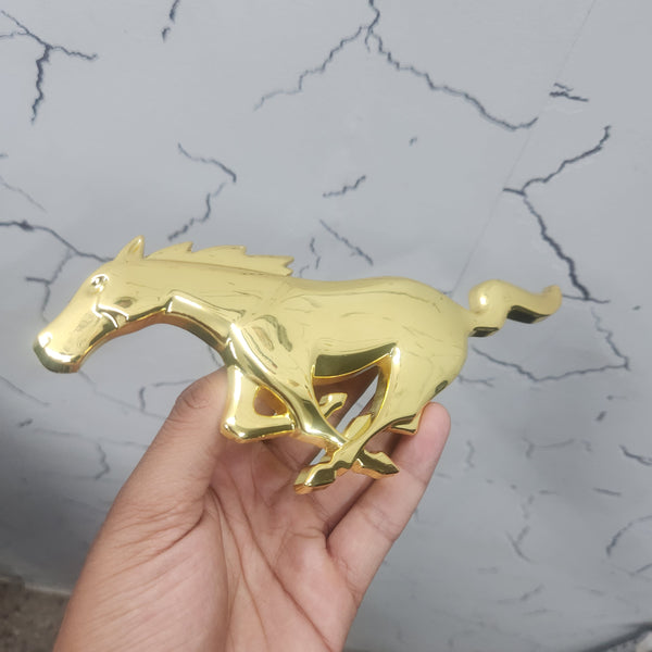 3D Mustang Horse Big Metal Sticker Decal Gold (20 x 8 cm)
