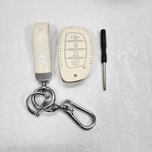 Load image into Gallery viewer, Hyundai Alcazar/Creta/i20 4 Button Key Luxury Handmade Oilwax Leather Keycase with Logo, Caption, Hook, and Chain