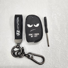 Hyundai i20/Creta Flip Key Luxury Pure Handmade Oilwax Leather Keycase with Logo, Caption, Hook, and Chain