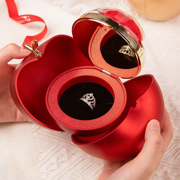 Valentines' Special Apple Shape Red Rose Ring Gift Box