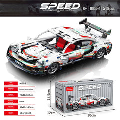 Porsche White Container Version Building Blocks Car 540 Pcs, 1:18 Scale