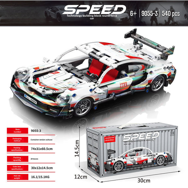 Porsche White Container Version Building Blocks Car 540 Pcs, 1:18 Scale