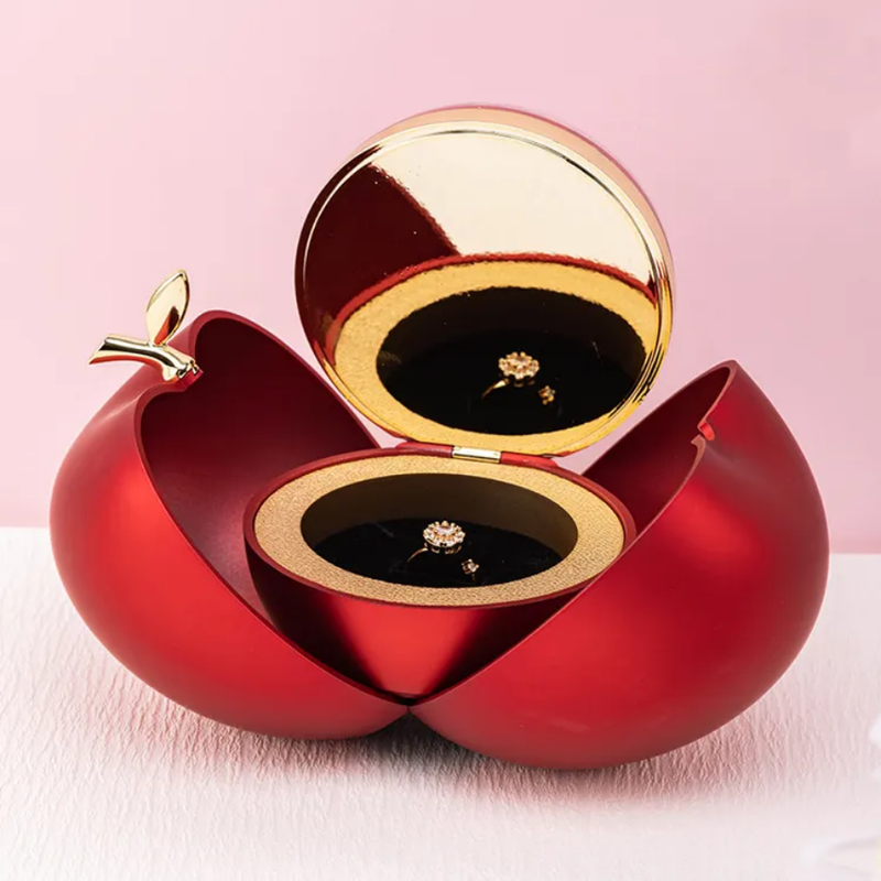 Special Apple Shape Red Rose Ring Gift Box