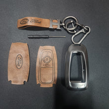 Load image into Gallery viewer, Ford (3 Button) New Key Luxury Metal Alloy Leather Keycase with Holder &amp; Rope Chain