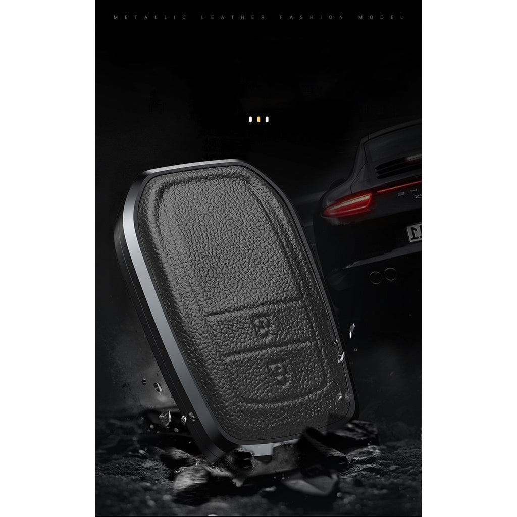 Innova Crysta/Hycross 2 Button New Key Exclusive Aluminium Alloy Leather Keycase with Holder & Rope Chain