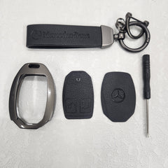 Mercedes Old Key Metal Alloy Leather Keycase with Holder & Rope Chain