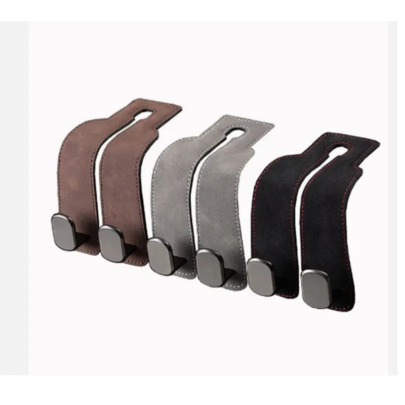 2 Pcs Set Suede Metal Car Headrest Double Hook Set
