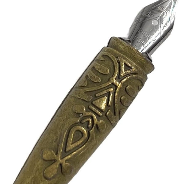 Vintage Carving Glittering Quill Pen Set Antique Calligraphy set Writing Dip Pen with Black Ink, 2 Replacement Nibs, Pen Stand Base, Luxury Signature Pen.