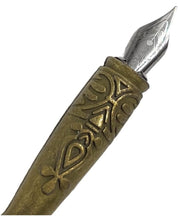 Load image into Gallery viewer, Vintage Carving Glittering Quill Pen Set Antique Calligraphy set Writing Dip Pen with Black Ink, 2 Replacement Nibs, Pen Stand Base, Luxury Signature Pen.