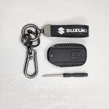 Load image into Gallery viewer, Suzuki Swift/Baleno/Ignis/Scross 2 Button Key Luxury Pure Handmade Oilwax Leather Keycase with Logo, Caption, Hook, and Chain