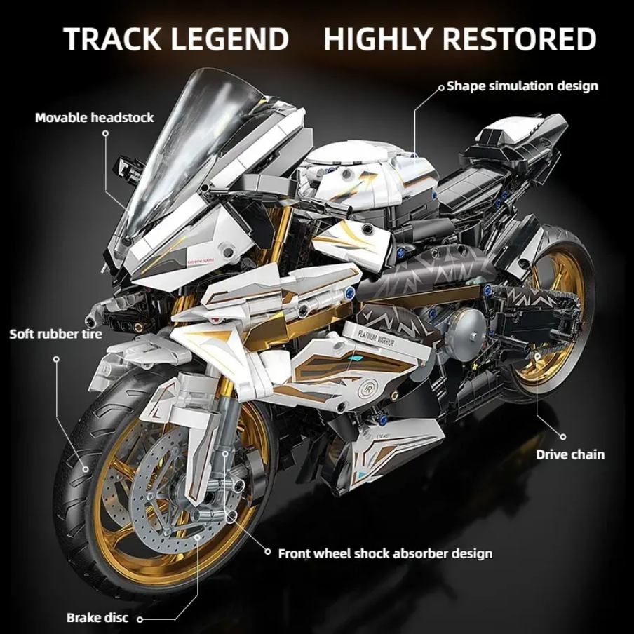 Platinum Motorcycle Technique Version 1920Pcs, 1:5 Scale Building Blocks Bike