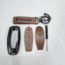 Load image into Gallery viewer, Suzuki 3 Button Key (Ciaz, Baleno, Brezza, S Cross, Ignis) Luxury Metal Alloy Leather Keycase with Holder &amp; Rope Chain
