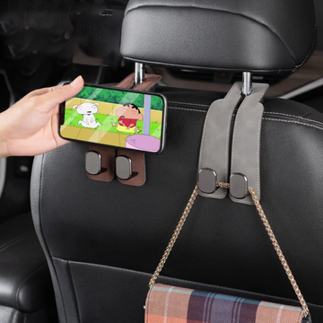 Suede Metal Car Headrest Double Hook Set (2 Pcs Set)