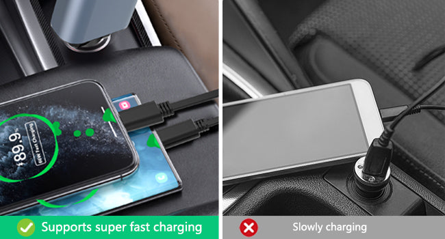 5in1 Fast USB C Car Charger 120W with Dual Retractable Cable Dual USB Ports, Voltage Display Car Charger