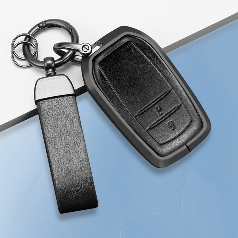 Innova Crysta / Hycross Keyless (2 Button Key) Exclusive Aluminium Alloy Leather 2.0 Keycase with Holder & Rope Chain