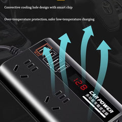200W On-Board Power Inverter 12/24DC to 110-220V On-Board Inverter 4 USB Ports, with Switch and LED Display