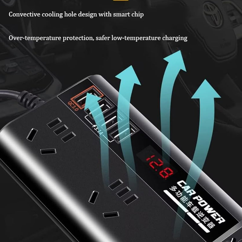 200W On-Board Power Inverter 12/24DC to 110-220V On-Board Inverter 4 USB Ports, with Switch and LED Display