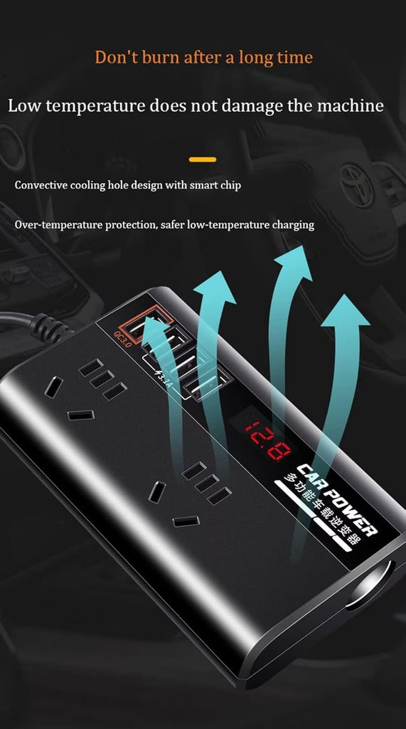 200W On-Board Power Inverter 12/24DC to 110-220V On-Board Inverter 4 USB Ports, with Switch and LED Display