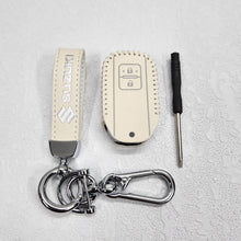 Load image into Gallery viewer, Suzuki Swift/Baleno/Ignis/Scross 2 Button Key Luxury Pure Handmade Oilwax Leather Keycase with Logo, Caption, Hook, and Chain