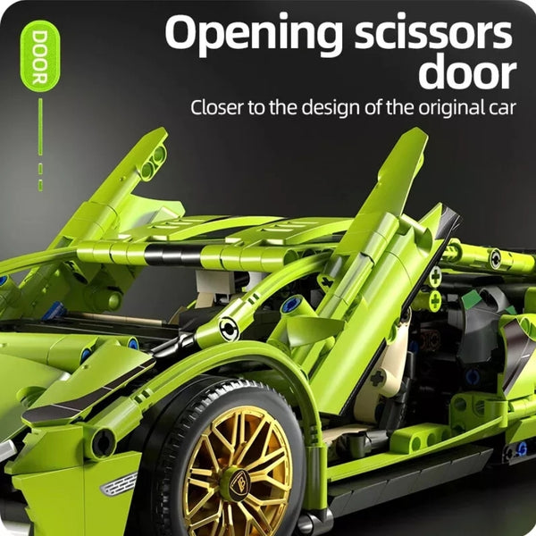 Lamborghini Sian Green Technical Version Building Blocks Car 1299 Pcs, 1:14 Scale