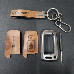 Hyundai Elantra Old Key Luxury Metal Alloy Leather Keycase with Holder & Rope Chain