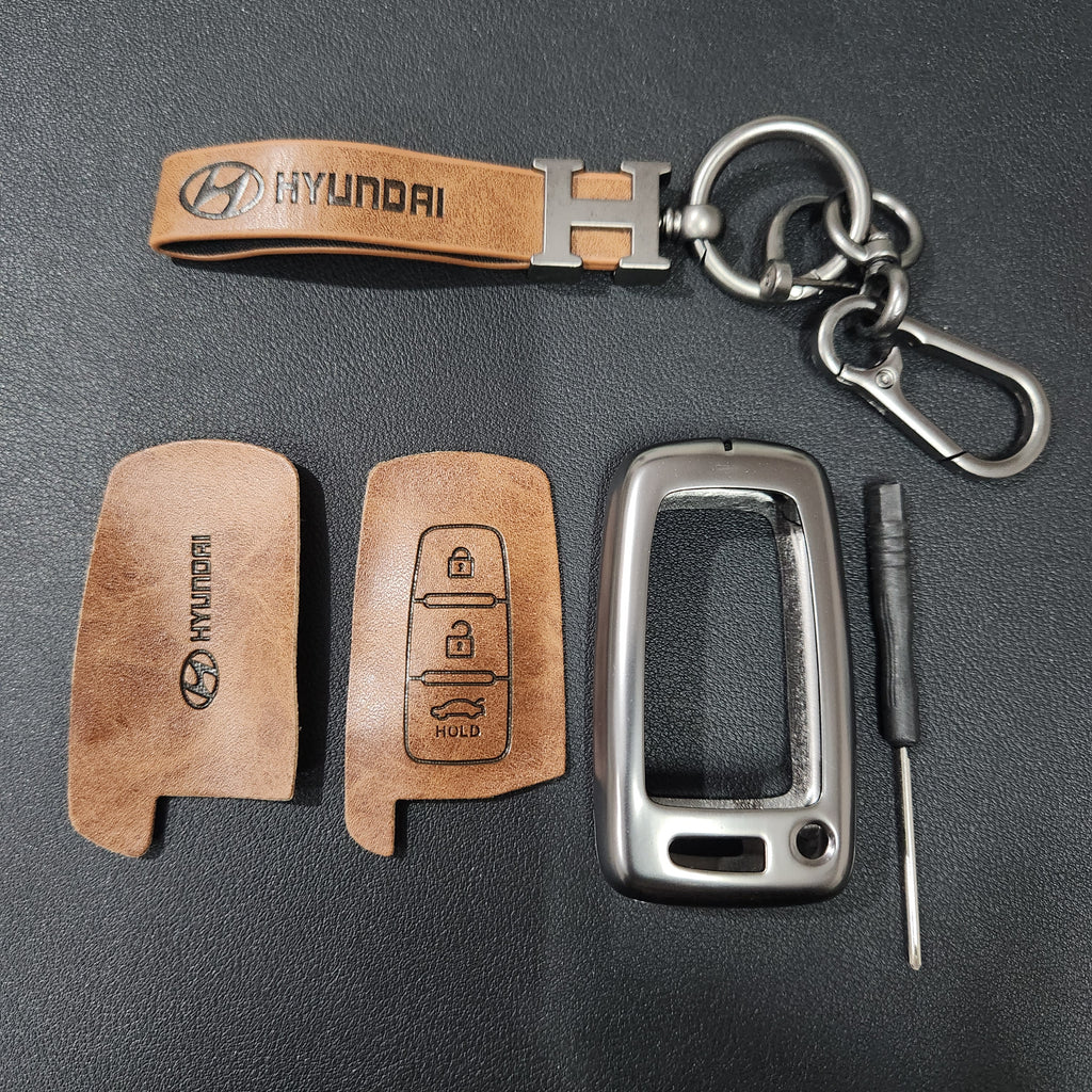 Hyundai Elantra Old Key Luxury Metal Alloy Leather Keycase with Holder & Rope Chain