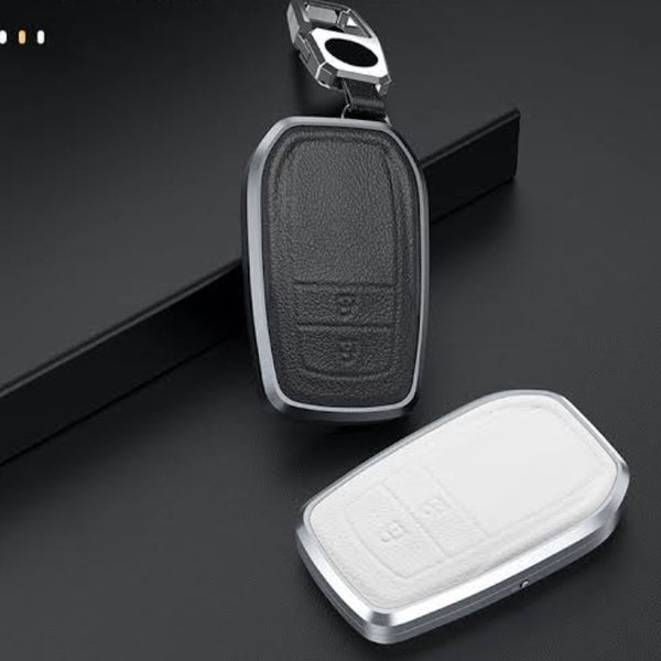 Innova Crysta/Hycross 2 Button New Key Exclusive Aluminium Alloy Leather Keycase with Holder & Rope Chain